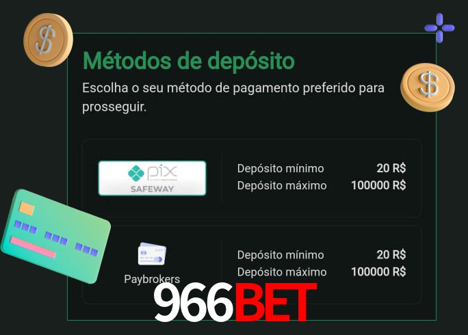 O cassino 966Bet oferece uma grande variedade de métodos de pagamento